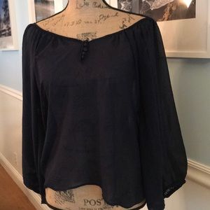 Beautiful Navy Blue Sheer Bobeau Top Size Small